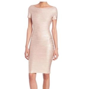 Herve Leger Carmen Metallic Of Shoulders Bandage Dress Size L